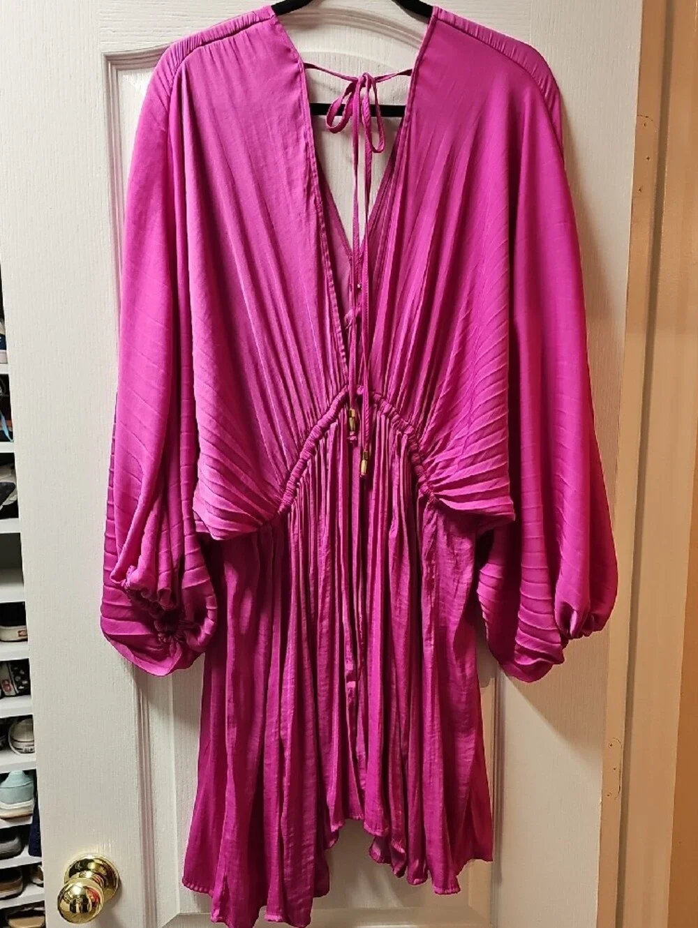Free People Magenta  Tie-Front/back V-Neck Dress
